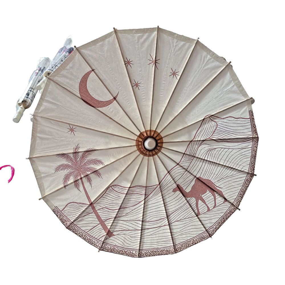 Camel Umbrella  Mountain Stars  Moon Oiled Paper Photo Prop 24"D